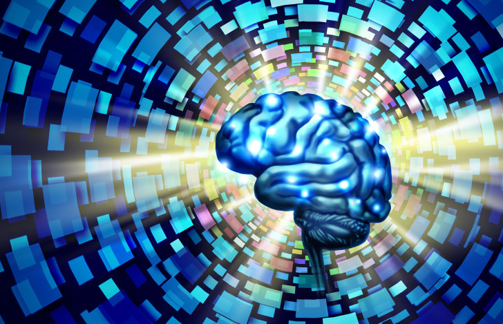 光る脳と広がりを感じさせるグラフィックアート