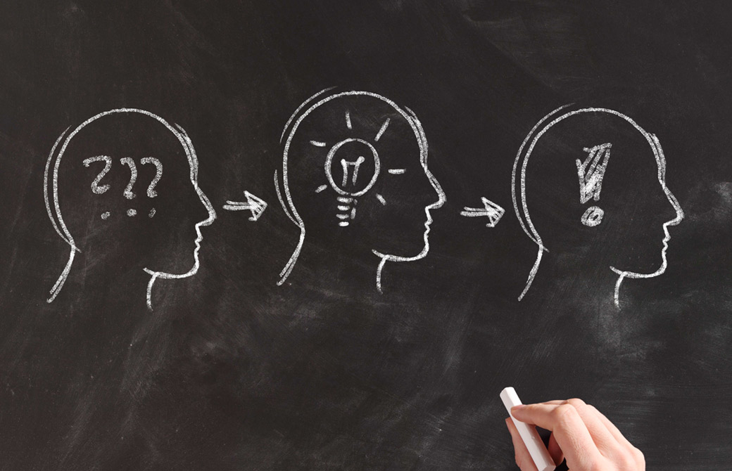 分からなかった人が、気づいて分かる様子が黒板に書かれている。