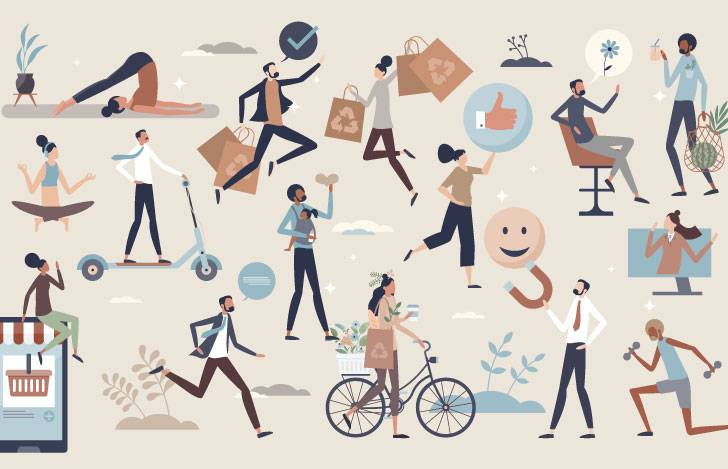 さまざまな活動を行う人々を表すイラスト