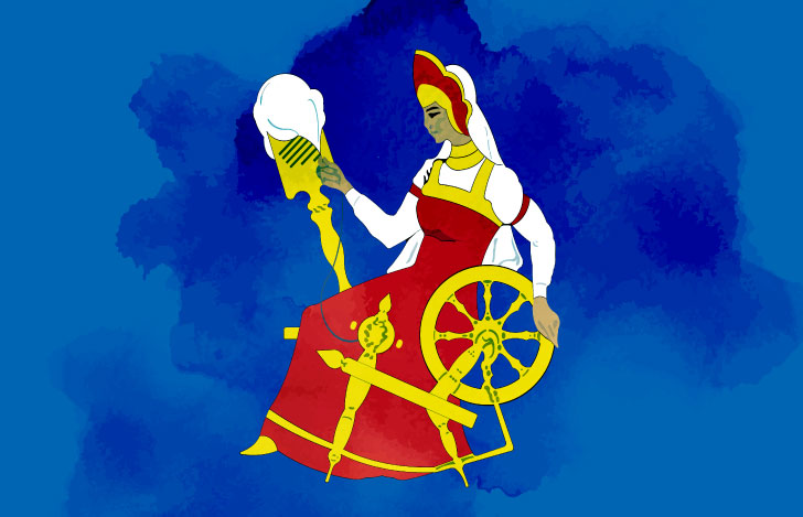 糸巻きで糸を紡ぐお姫様のイラスト