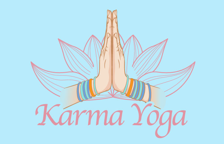 蓮の花と合掌する手とKarmaYogaの文字