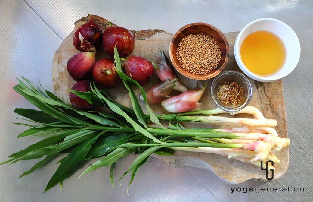 材料のイチジクやミョウガ、金ゴマなど