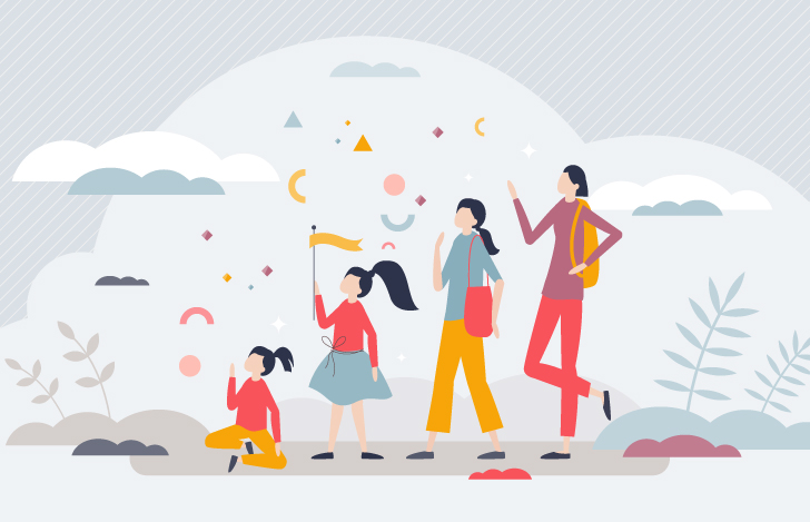 幼児から大人までの年齢の異なる4人の女性