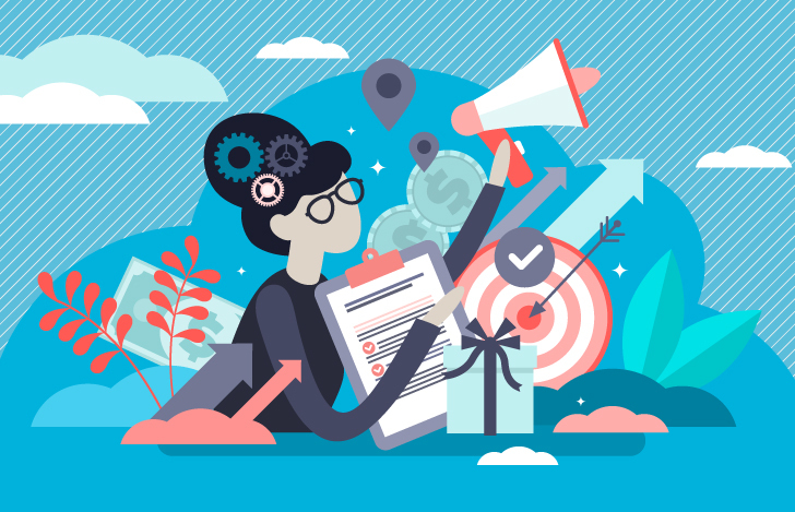 メガホンをもつ女性の絵