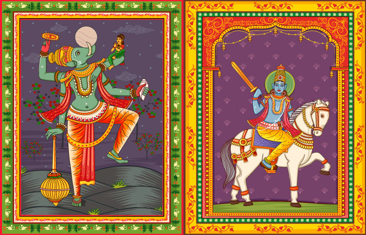 ビシュヌ神のアバターの2つのインドのマチャ族の彫刻