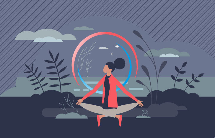 人の後ろをエネルギーが通っている