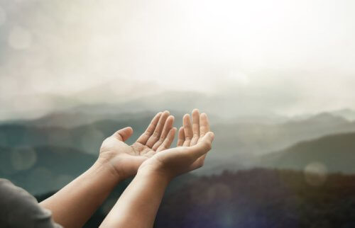 手のひらを包むように差し出す様子