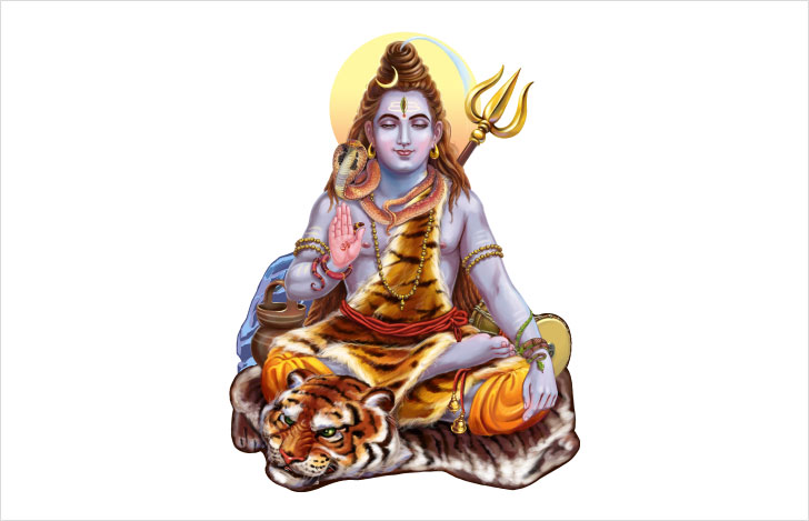 安楽座で座り慈悲深い表情のシヴァ神