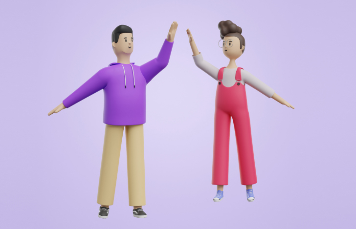 ハイタッチする男女のイラスト