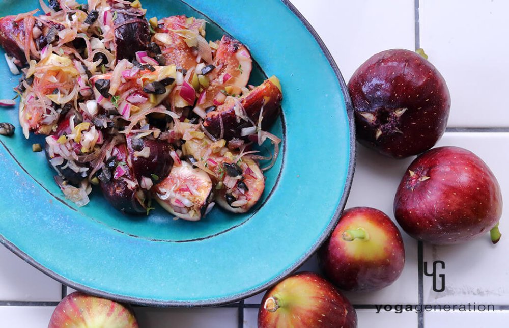 ミョウガとイチジク、オリーブのバルサミコマリネ