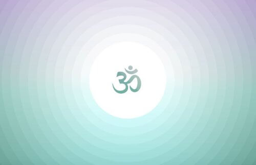 水色の模様のなかに浮かびあがるオームのマーク