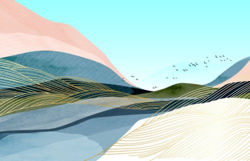 空と川、山のイラスト