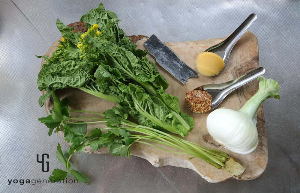 材料の菜の花や新タマネギ、白味噌など