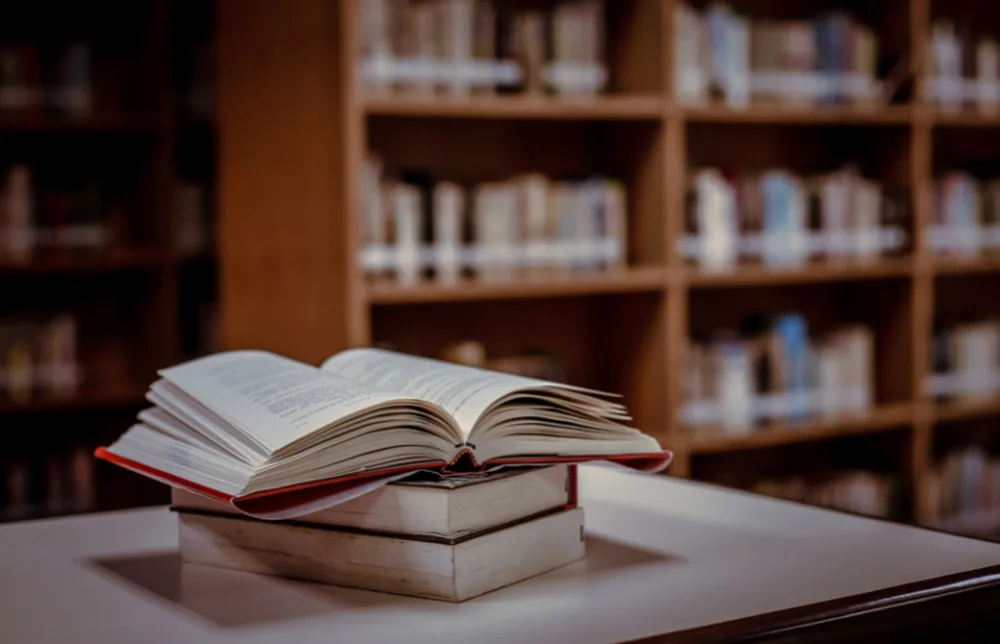 本が開かれて置かれている
