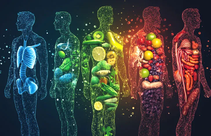 人の体と食物の関係をイメージさせるグラフィック