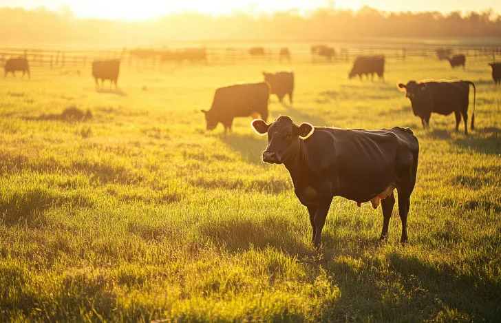 草原に放牧された何頭かの牛