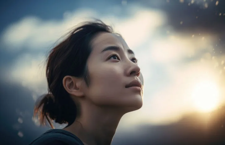 空を見上げる女性