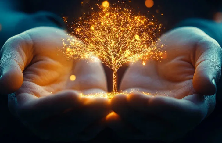 広げた掌の中で金色に光る木