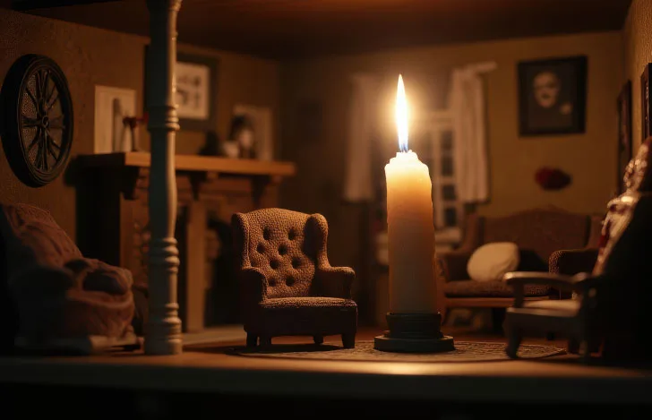 蝋燭がともるミニチュアの家