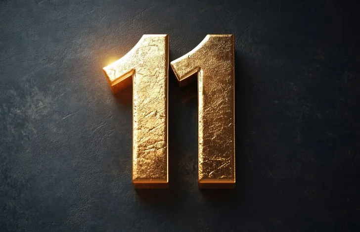金色の物質で作られた数字の11