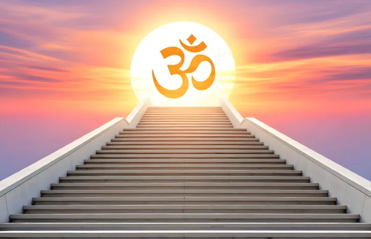 輝くオームの文字に向かって続く階段