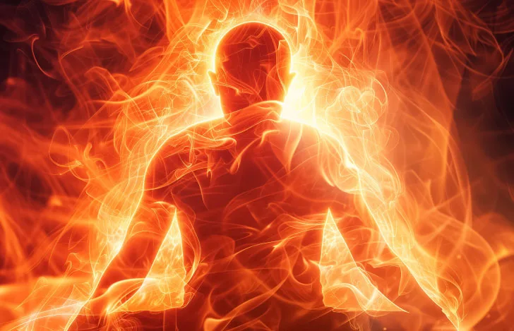 炎に包まれた人のシルエット