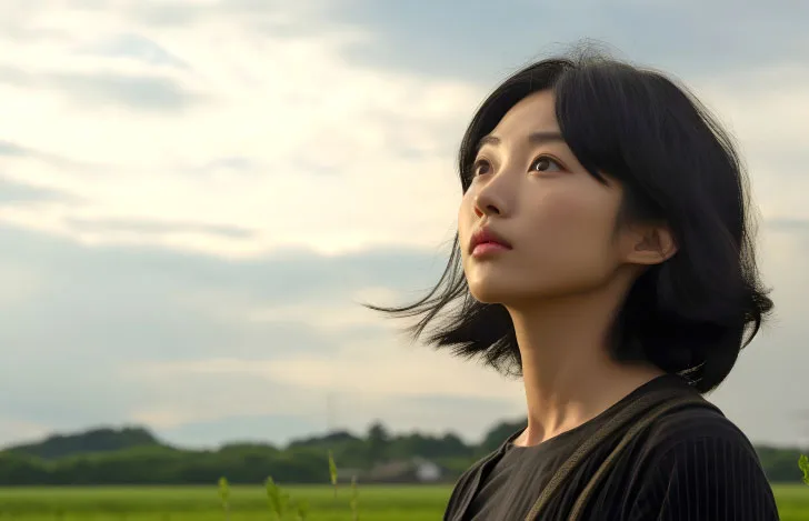 空を見上げる女性の顔