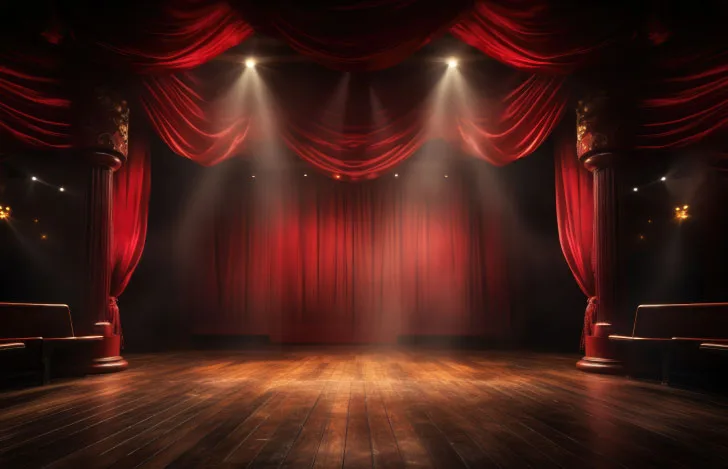 赤いカーテンの演劇の舞台