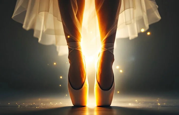 バレエシューズを履いたバレリーナの足元