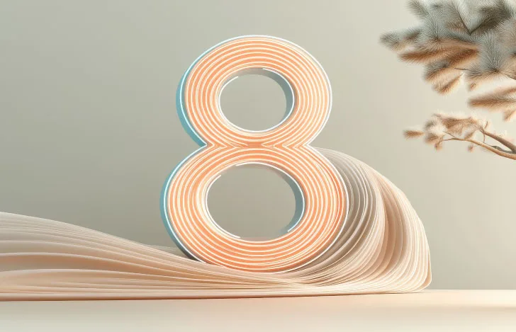 台に置かれた紙と数字の8のオブジェ