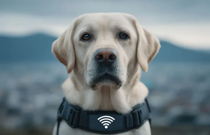 真っ直ぐとカメラを見つめる1匹の犬