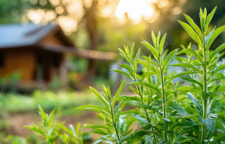 多くの草木の中に建つ一軒の家