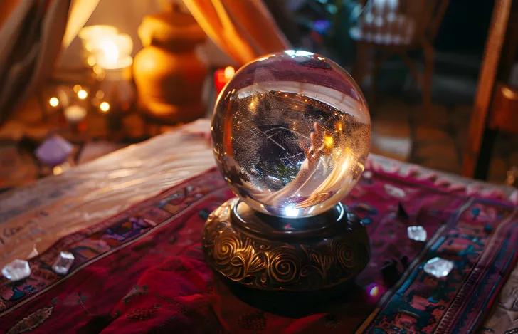 薄暗い机の上の水晶玉