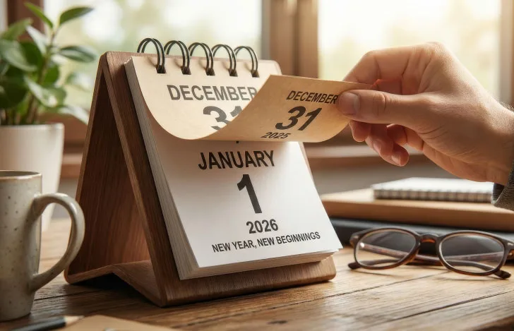 日めくりカレンダーと人の手