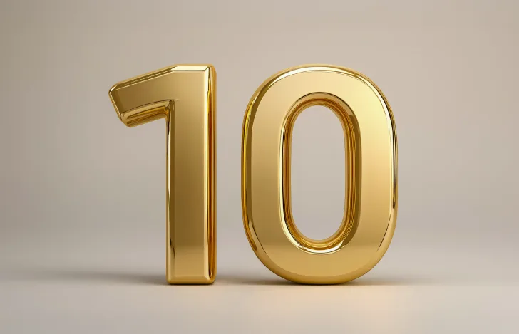 メタリックな数字の10のオブジェ