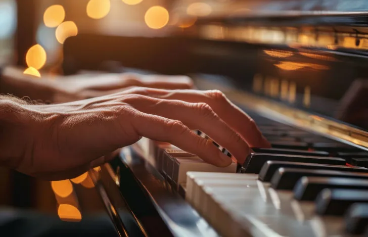 ピアノを弾く男性の手元