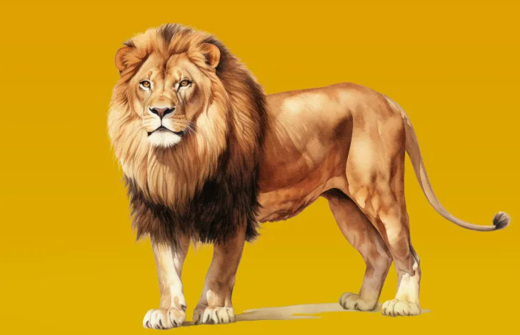 黄色い背景の中のライオンイラスト